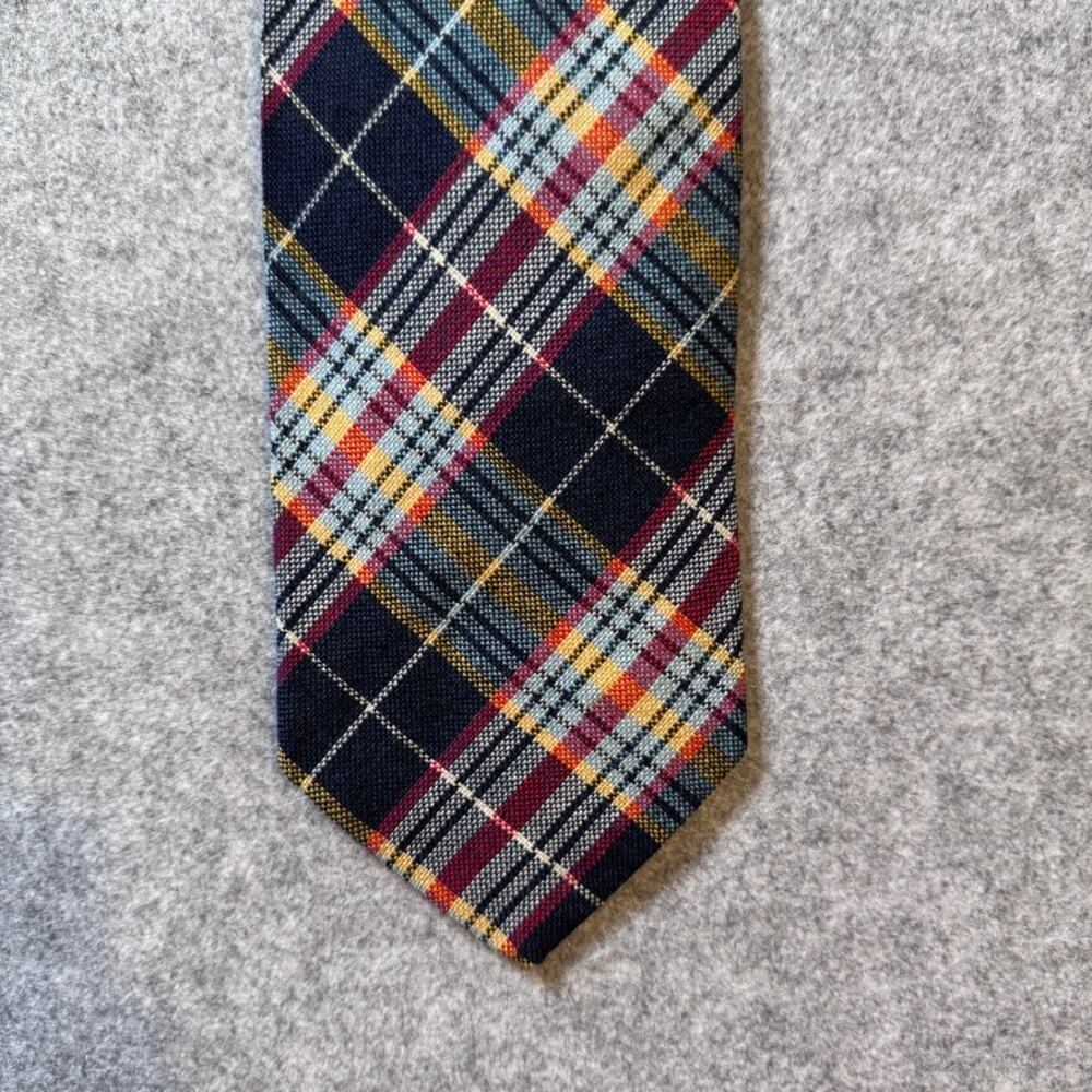 Vintage 70s Brittania Tartan Plaid Tie Navy Blue Red Yellow WPL 2555 Wide